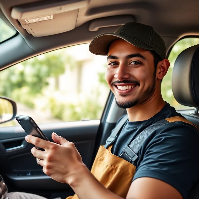 Delivery driver in car