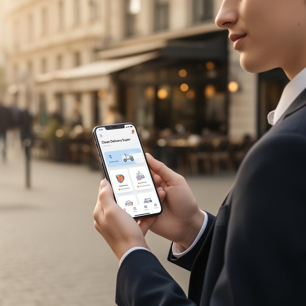 Person using Muuva app in the city